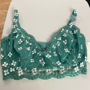 For Love and Lemons Green and White Floral Bra (38 DD)